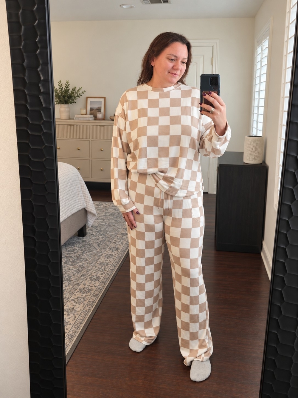 Social Sanctuary Beige & White Checkered Lounge Set